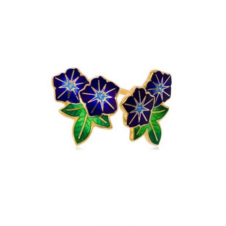 Фотография 1: Пуссеты 2 цветка «Петуния» из серебра (золочение), синие