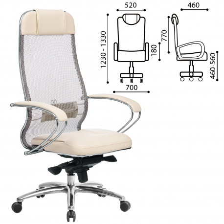 Фото: Кресло офисное МЕТТА «SAMURAI» SL-1.04, сверхпрочная ткань-сетка/кожа, бежевое