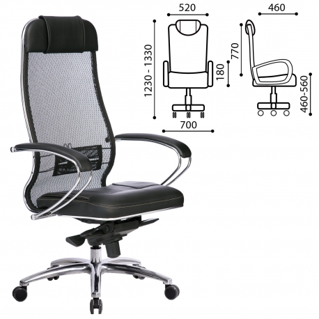 Фото: Кресло офисное МЕТТА «SAMURAI» SL-1.04, сверхпрочная ткань-сетка/кожа, черное