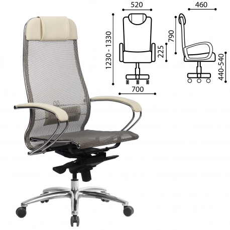 Фото: Кресло офисное МЕТТА «SAMURAI» S-1.04, сверхпрочная ткань-сетка, бежевое