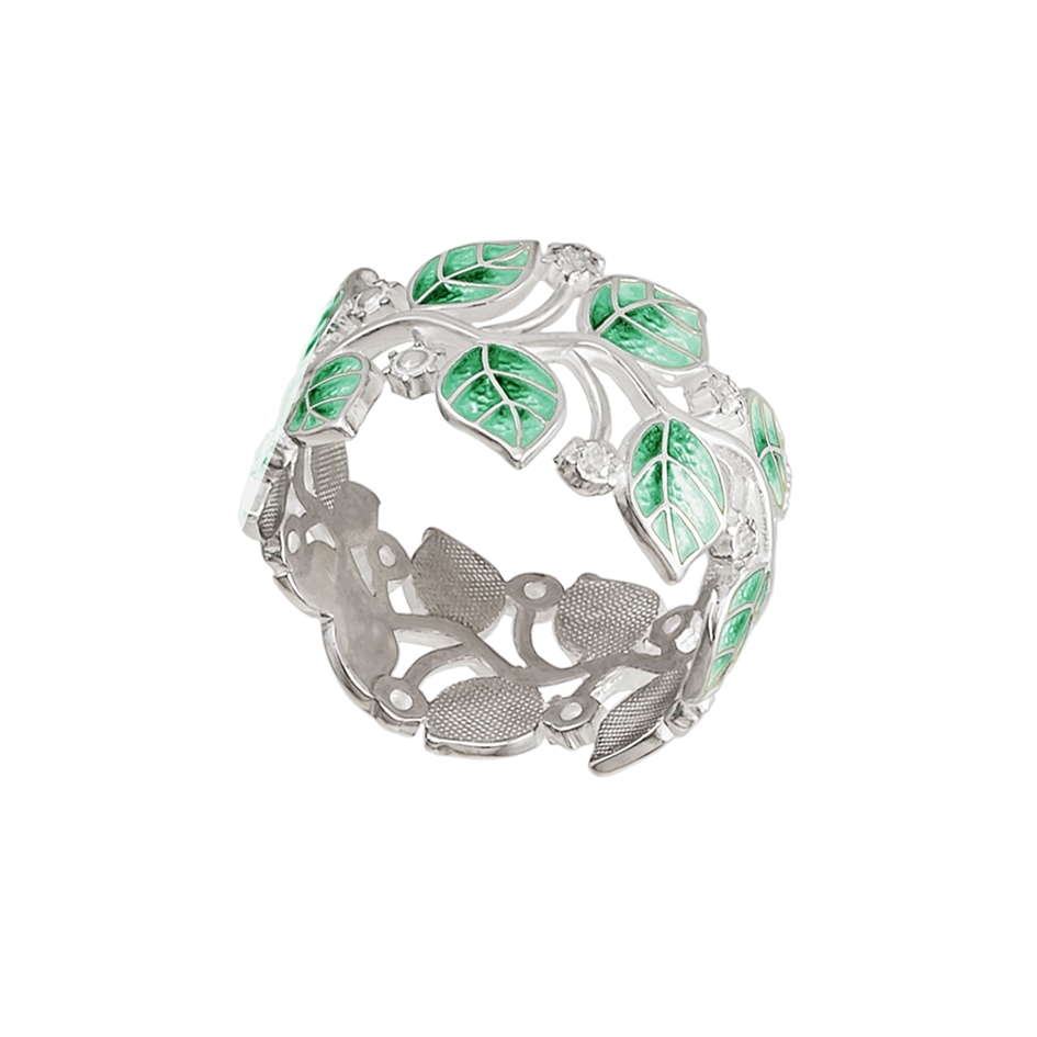 Фотография 1: Кольцо серебряное, зеленое с фианитами