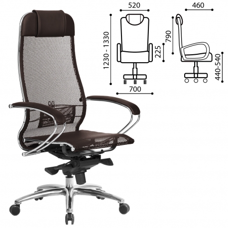 Фото: Кресло офисное МЕТТА «SAMURAI» S-1.04, сверхпрочная ткань-сетка, темно-коричневое