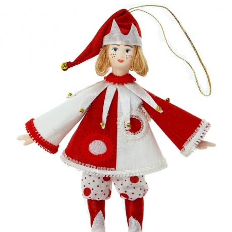 Фотография 1: Кукла подвесная сувенирная фарфоровая в русском народном костюме Петрушка (Скоморох)