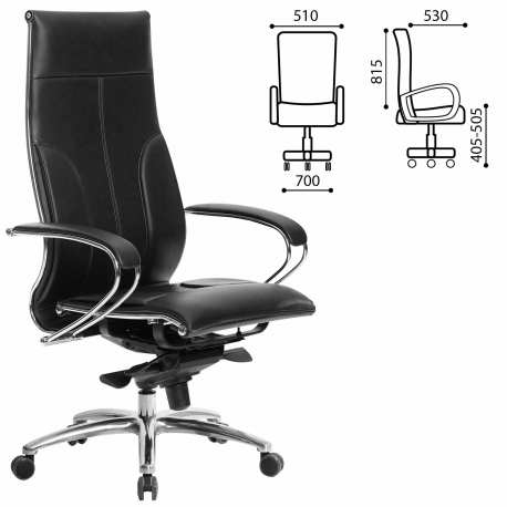 Фото: Кресло офисное МЕТТА «SAMURAI» Lux, кожа, регулируемое сиденье, черное