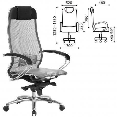 Фото: Кресло офисное МЕТТА «SAMURAI» S-1.04, сверхпрочная ткань-сетка, серое